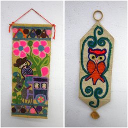 Vibrant Tapestry Duo: Handcrafted Folk Art Wall Hangings