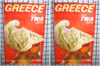 #32-pair Of Vintage Greece Fly TWA Jets Travel Posters