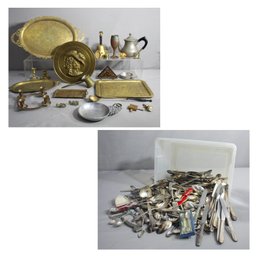 Group Lot Of Assorted Flatware And Brass Items