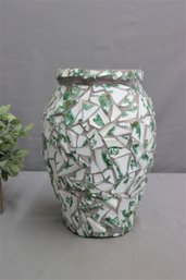 Signed Green Urn Mosaic Vase