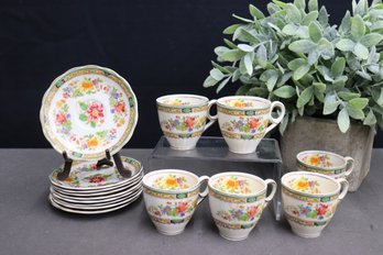 Group Lot Of Grindley China Chelsea Bouquet Footed Demitasse Cups & Saucers