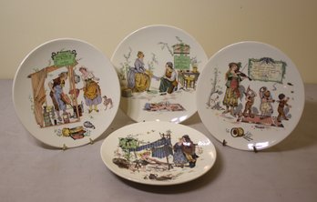 Set Of 4  Vintage Utzchneider Sarreguemines French Faience Story Telling Plates
