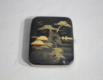 Vintage Japanese Hand Painted Enamel, Lacquer Cigarette Case, Holder