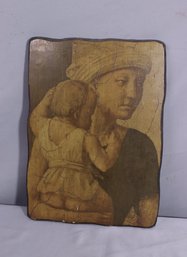 Vintage Wooden Panel Of A Woman And Child