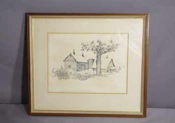 Signed Drawing Of A Farm