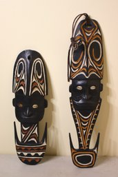 A Pair Of Painted And Carved Wood Ethnographic Tribal Masks
