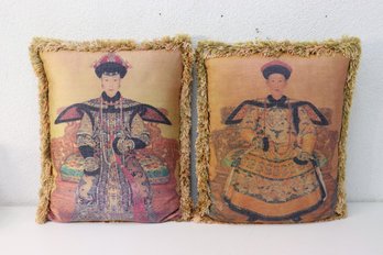 Two Couple Chinoiserie Empress And Emperor Square Throw Pillows - Measures 20' X 16'