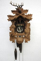 Hand-Carved Black Forest Hunter Cuckoo Clock Germany-untested