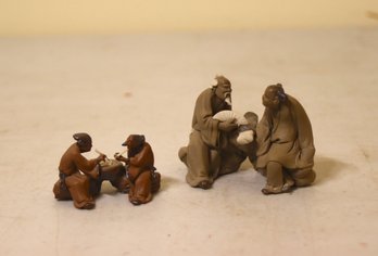 2 Sets Of Chinese Mudmen Figurines - Little Guys And Big Boys
