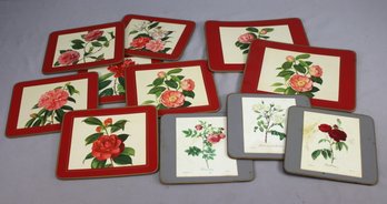 (Need Correct Dimensions) Group Lot Of Vintage Cork-Backed Flower Specimen Coasters And Placemats