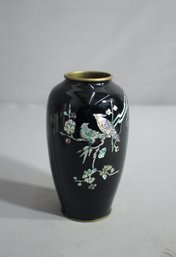 Japanese Inlaid Enamel Mother Of Pearl Brass Vase