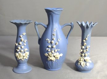 Collection Of Vintage Lefton China Blue Floral Vases -Trio