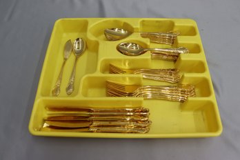 Ample Group Lot Of Gold Cane/Gold Electroplated Stainless Flatware