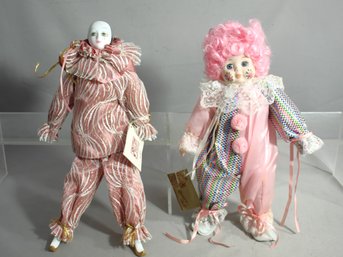 Pair Of Vintage Porcelain Collectible Clown Dolls