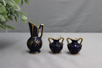 Three Cobalt Blue And Gold Limoges Porcelain Miniatures