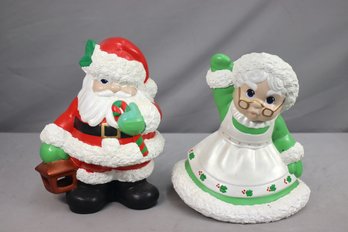 Hand Painted Mrs. Claus Figurine And Light-Up Santa Claus Figurine