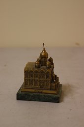 Vintage Russian Miniature Of Cathedral Of Archangel Michael On Green Marble
