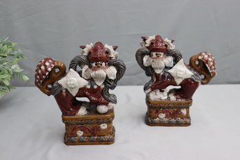 Pair Of Chinese Ceramic Temple Foo Dogs With Crackle Glaze