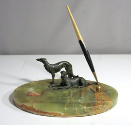 Onyx And Bronze Dog Inkwell -(missing The Inkwell)-10' X 6.5'