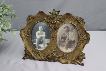 Vintage Brass Double Oval Ornate Photo Frame