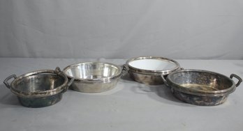 Group Lot Of 4 Vintage Meriden Metal Alloy Warming Dishes With Collars