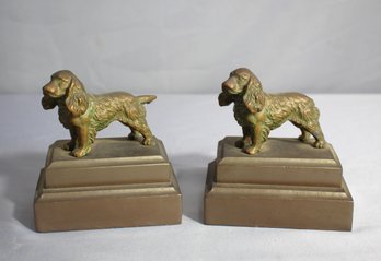 Pair Of Vintage Brass Spaniel Dog Bookends