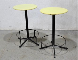 Two Vintage Metal Swivel Seat And Circle Foot Rest Stools