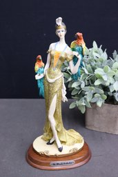 Mirella Collection Art Deco Dame With Parrots Porcelain Figurine