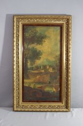 Vintage Oil On Board Landscape In Ornate Gilt Frame With Faux Brl Veneer