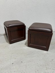 Pair Of Brown Leather Storage Cubes