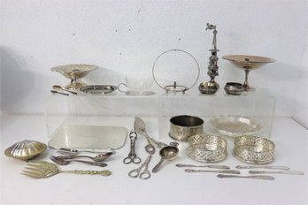 Group Lot Of Vintage Silver Plate And Other Metal Tabletop And Serving Items
