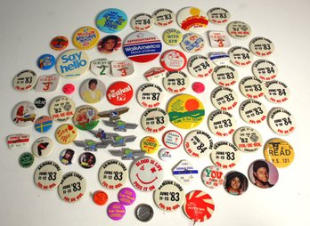 Lot Of 40 Vintage Buttons And Pins  Promotional, Event, And Collectible Items