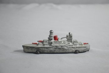 Vintage Slush Metal Toy Model Battleship With Wheels