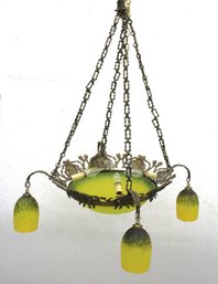 Yellow & Green  Large Impressive Art Nouveau Chandelier.