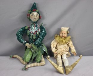 Holiday Decor: Glitter Arlecchino Jester Figurine  And Jingle Arlecchino Jester Figurine