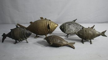 Group Lot Of 5 Antique Persian Bronzes Fish Figurines