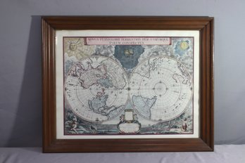 Framed Global Map With North & South Pole