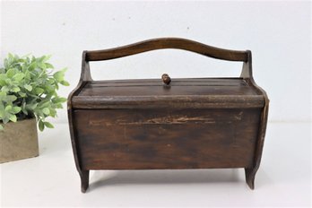 Vintage Wooden Double Door Sewing Box, Original Gimbels Price Tag
