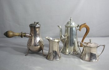 Vintage Group Lot Of 3 Silver-Plated And 1 Stieff Pewter Pitchers And Coffee/Tea Pots