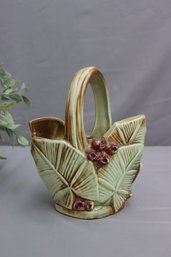 Vintage McCoy Pottery 'Berries And Leaves' Basket Vase With Handle