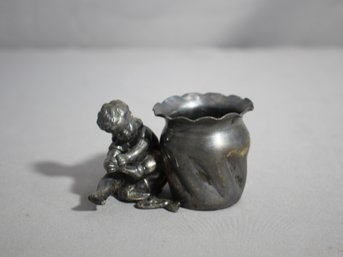 Derby Silverplate Toothpick Holder, Boy Putting On Shoe