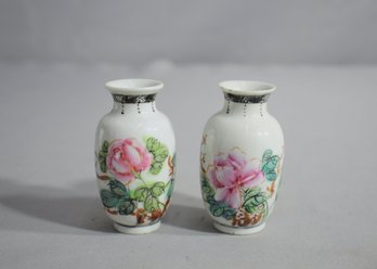 Pair Of Miniature Jingdezhen Porcelain Vases, Qianlong -one Is Marked