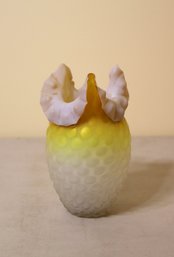 Vintage Amber Satin Glass Ivory/Yellow Cased Vase With Raised Dot Design