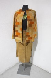 Vintage Lord & Taylor Leather And Suede Patchwork Jacket And Calvin Klein Suede Skirt