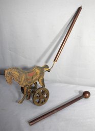 Louis Nichole Wood Litho Horse Push Toy With Moving Legs-vintage