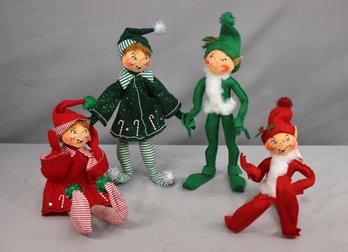 Group Lot Of 4 Vintage Annalee Poseable Bendy Leg Elf  Figurines