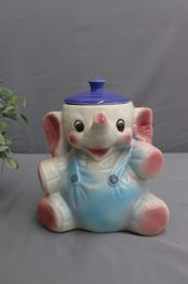 Vintage American Bisque Elephant With Blue Beanie Cookie Jar