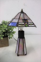 Tiffany-style Stained Leaded Glass Lamp Base And Panel Shade