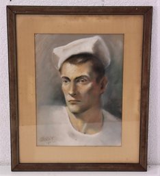 Vintage Framed Pastel Portrait Of Sailor, Signed And Dated LL