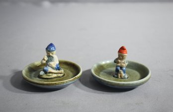 Pair Of Vintage Irish Porcelain Leprechaun And Gnome Ring/Trinket Dishes